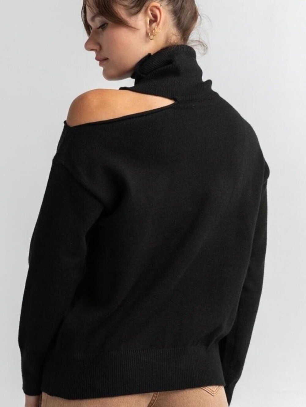 1. State Black One-Shoulder Turtleneck Sweater